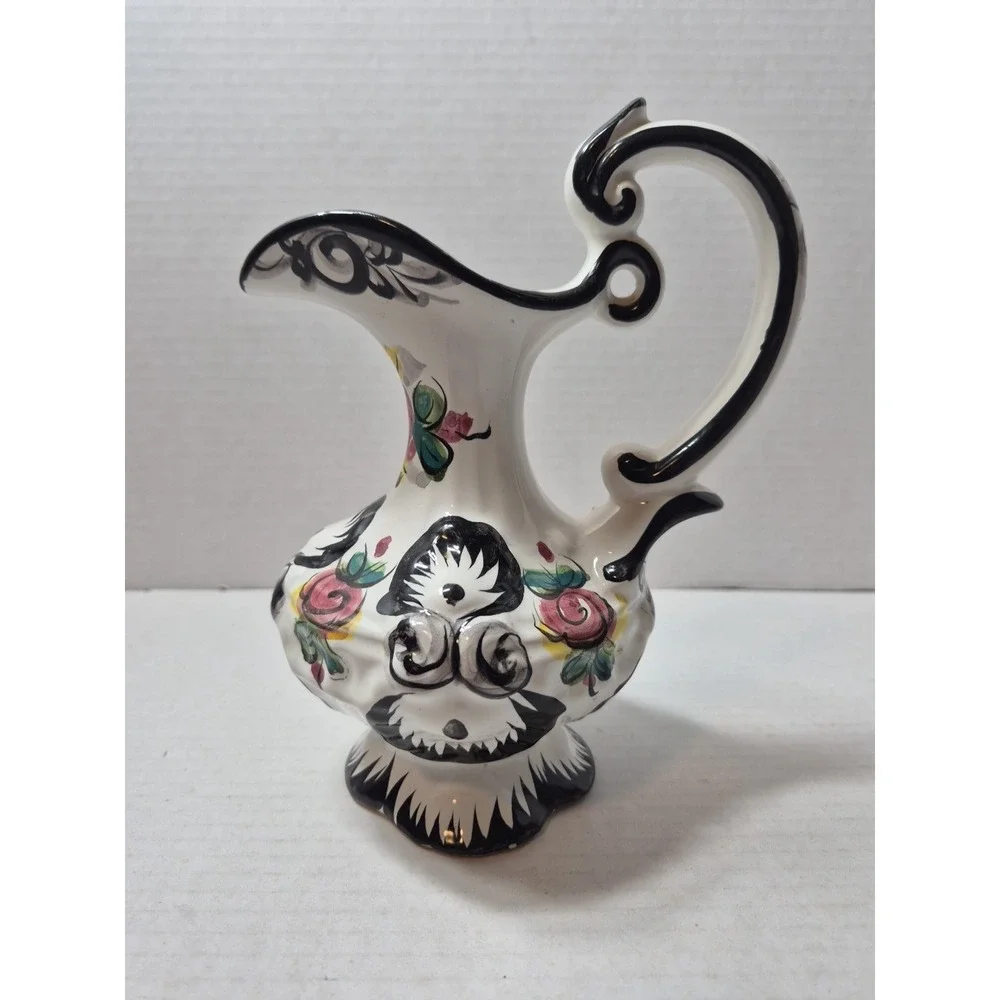VTG Portugal Pottery Vestal Alcobaca Hand Painted Small Pitcher Vase Ewer 1036